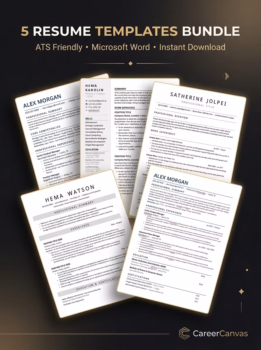 ATS Friendly 5 Resume Templates Bundle