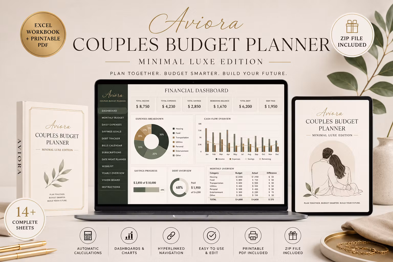 Aviora Digital Budget Planner For Couples - Minimal Luxe Edition