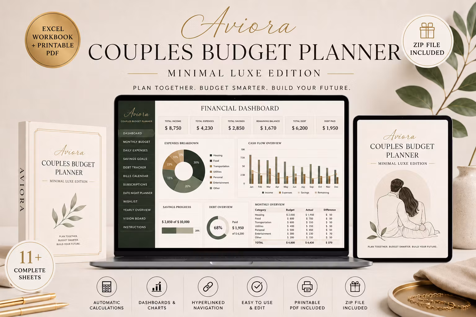 Aviora Digital Budget Planner For Couples - Minimal Luxe Edition