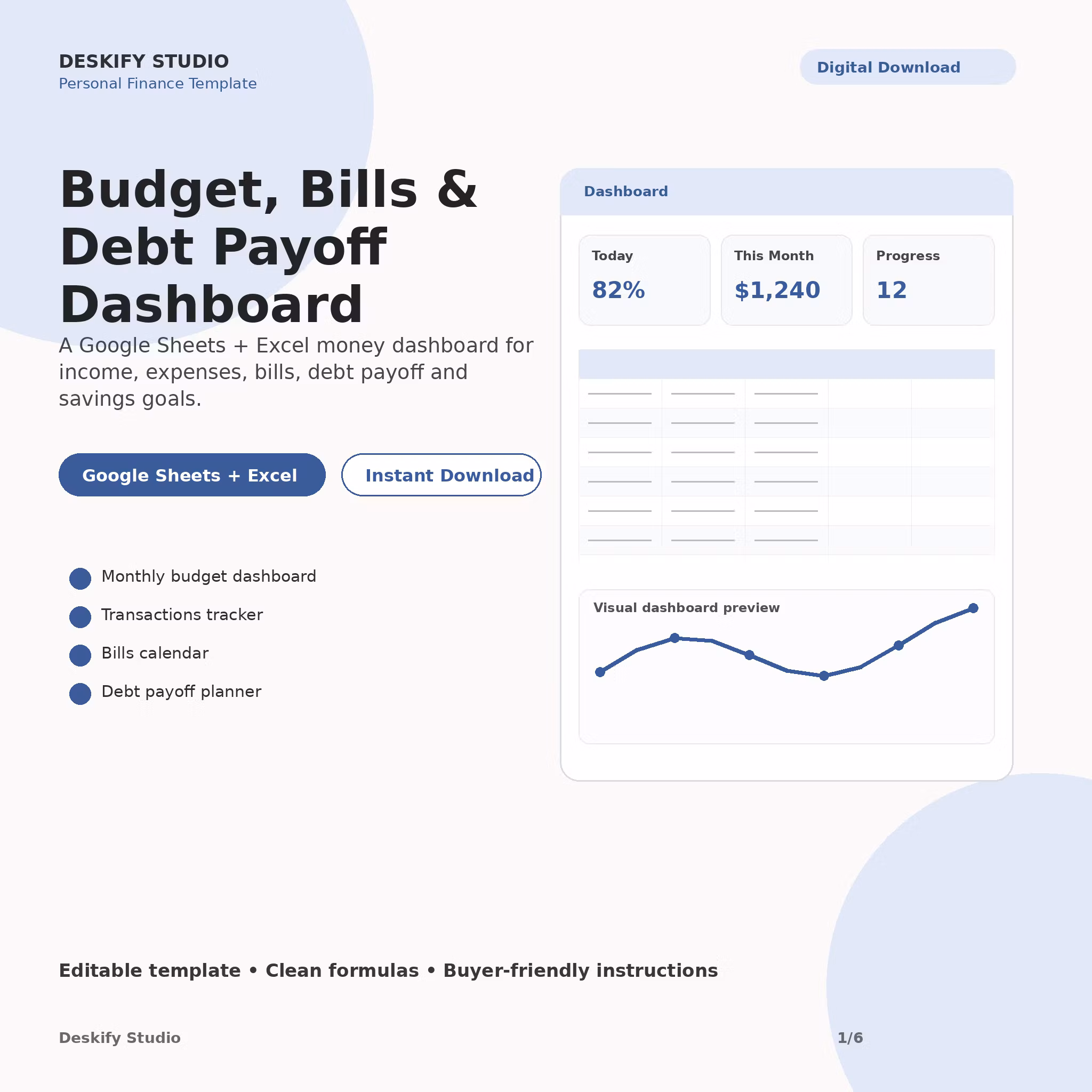 Budget, Bills & Debt Payoff Dashboard