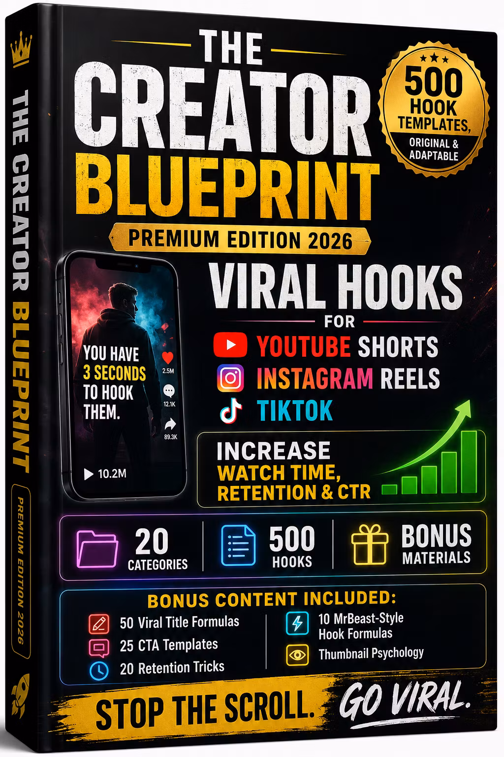 500 viral hook templates for YouTube Shorts, Reels & TikTok creators.