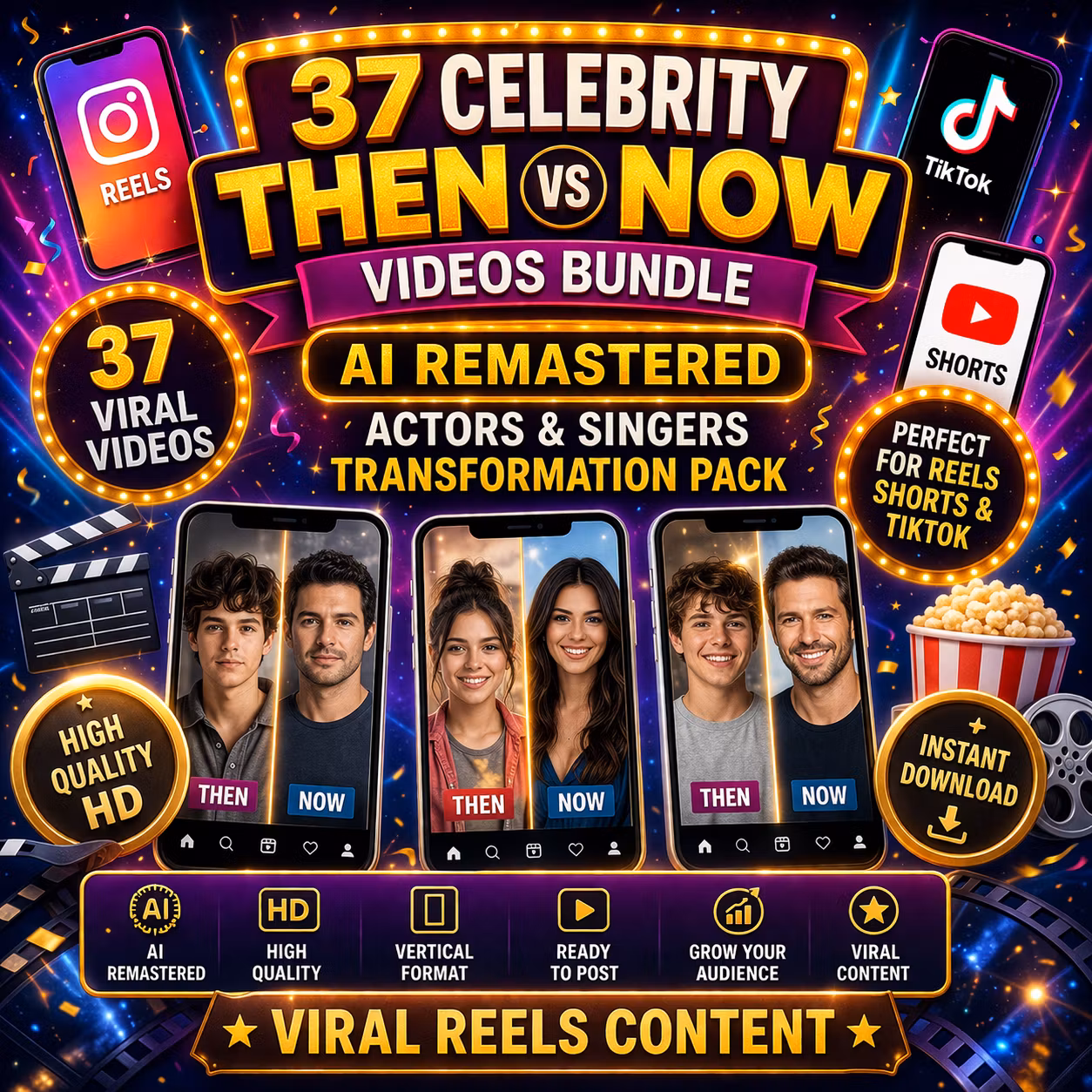 37 Videos Celebrity Then vs Now Videos Bundle | AI Remastered Actors & Singers 