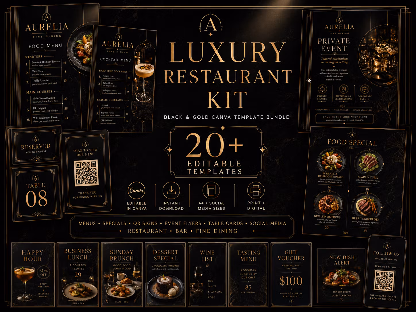 Luxury Restaurant Canva Template Bundle