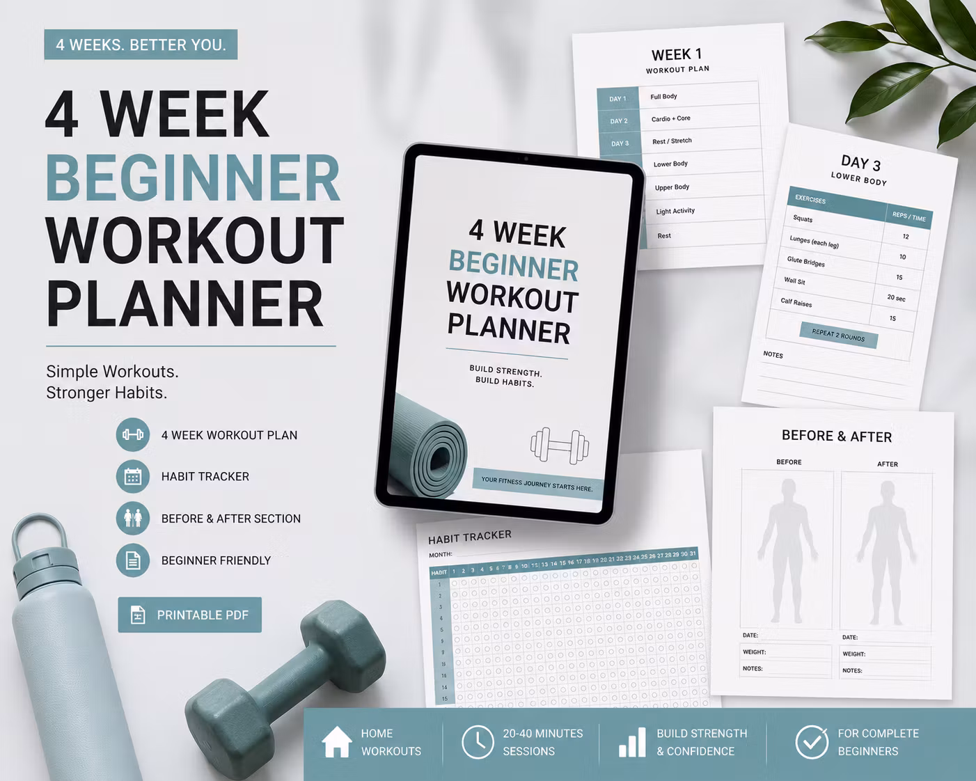 4 Weeks Begginner Home Workout Planner