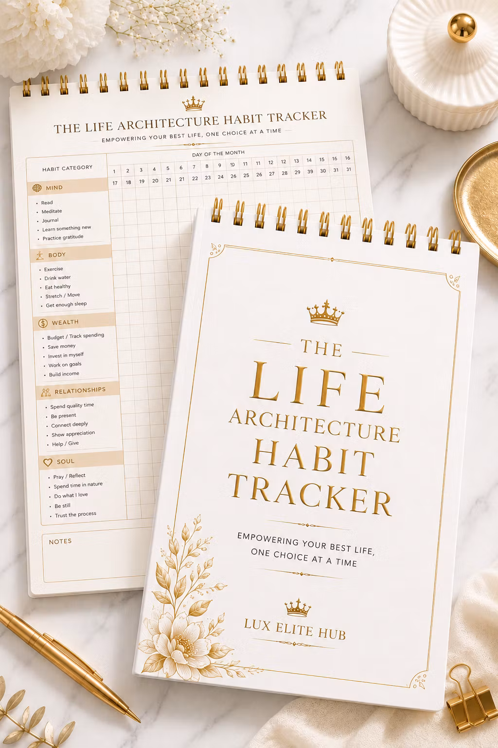 The Life Architecture Habit Tracker - White & Gold Edition