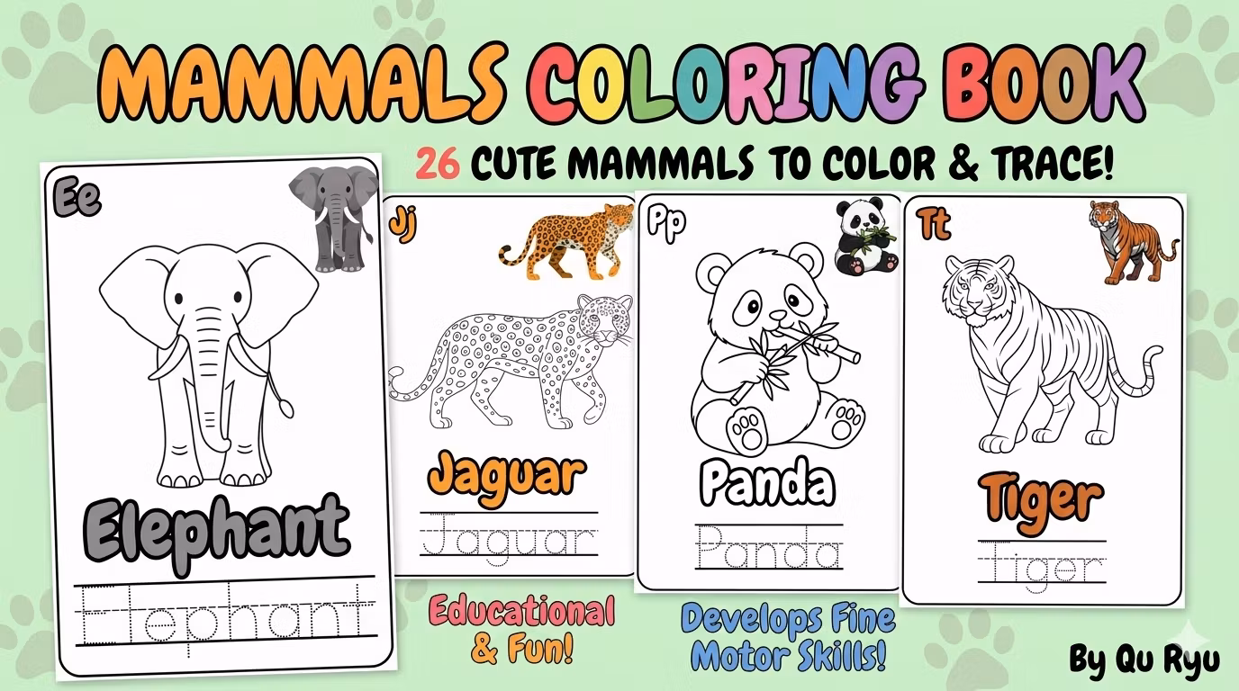 A-Z Mammals Coloring & Tracing Book