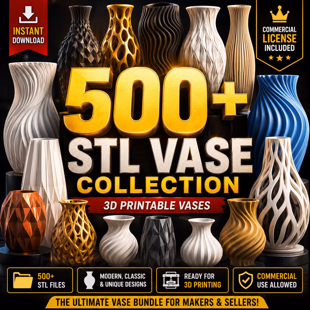 500+ Vase STL Files | 3D Printable Vase Bundle