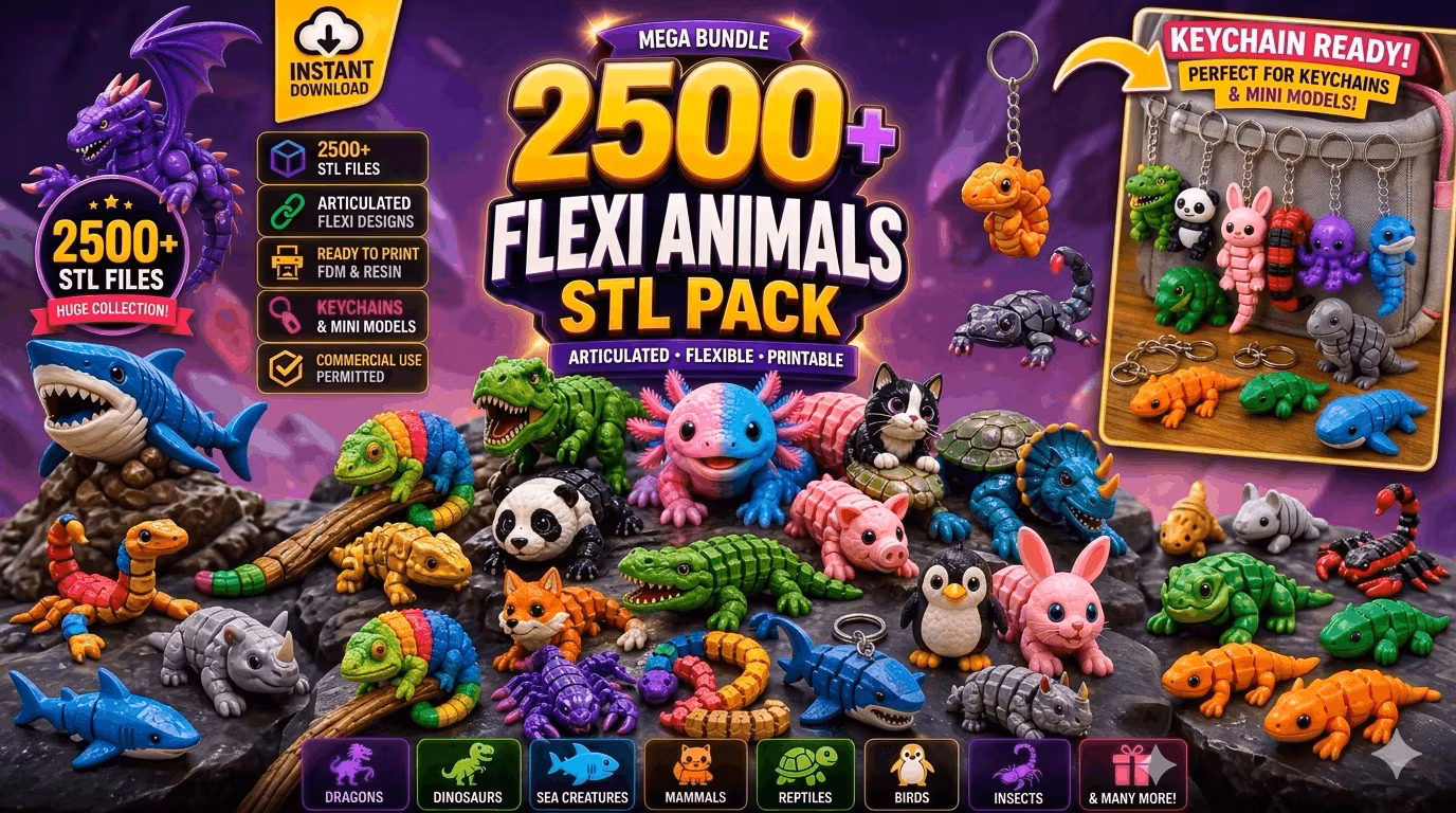 2500+ Flexi Animals STL Bundle | Print-in-Place Toys