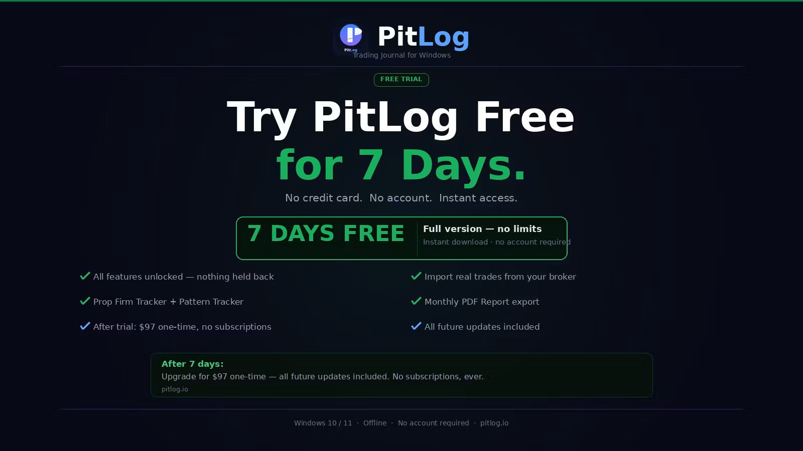 PitLog — 7 Day Free Trial