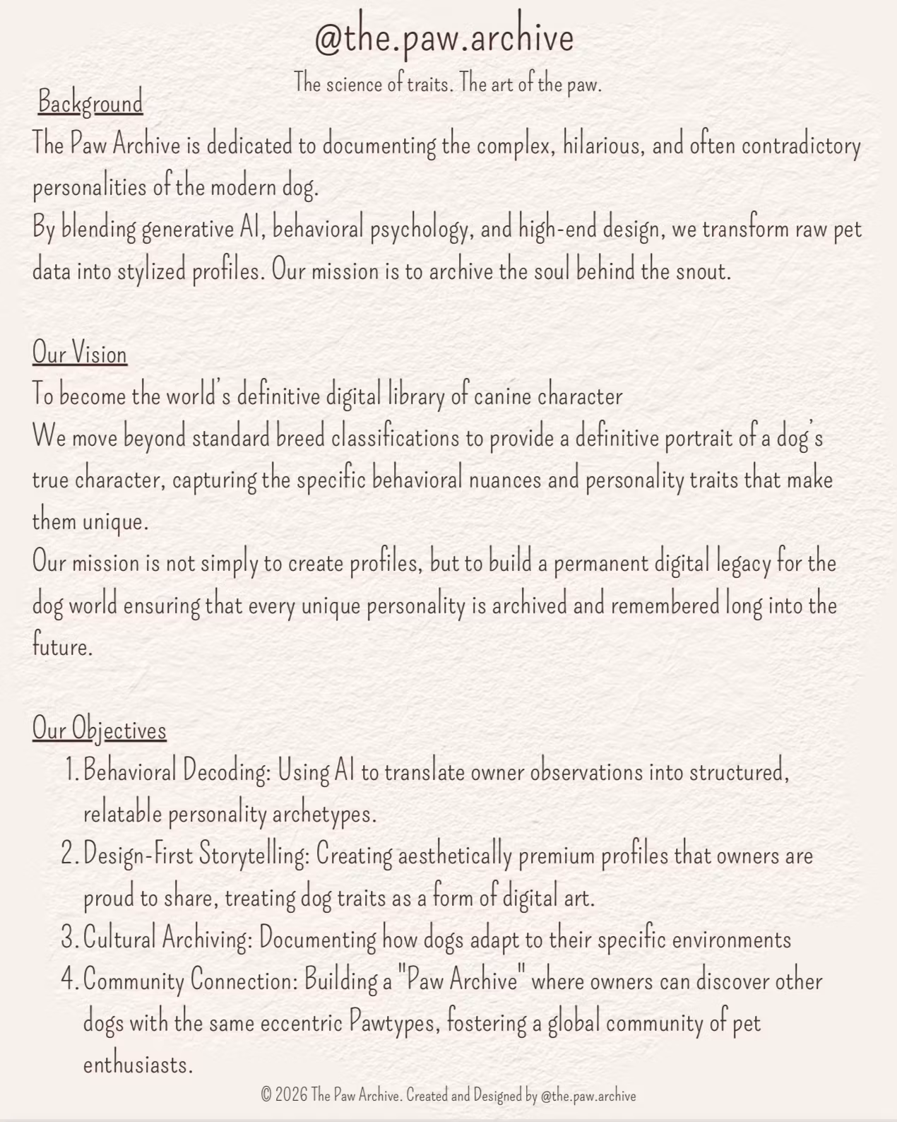 Bespoke AI Profile for dogs