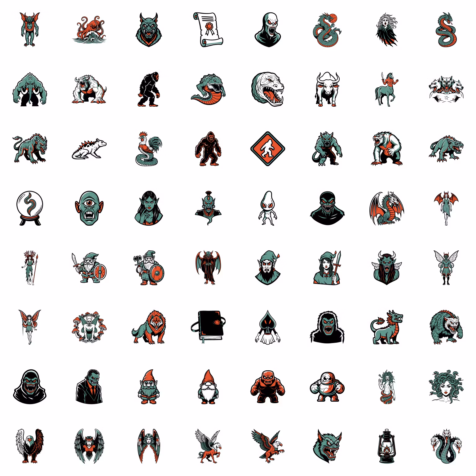 Mythology Cryptids SVG Icons | Vintage Comic Folklore Creatures (svg, png, jpg)