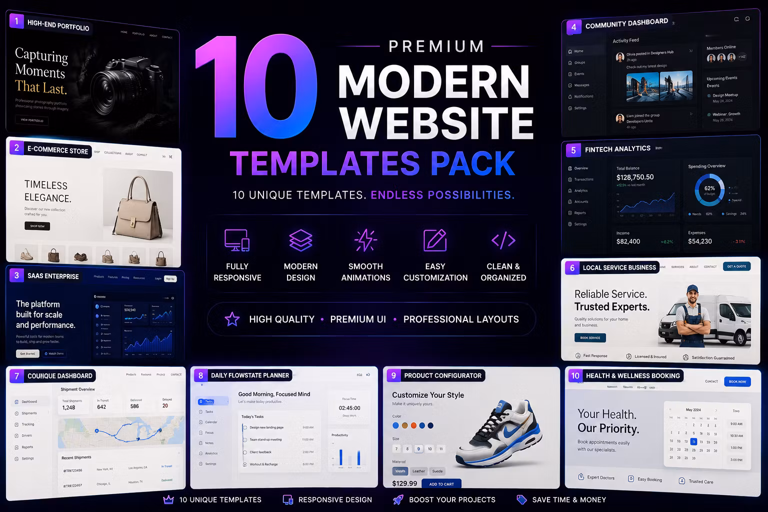 10 Modern Website Templates Pack
