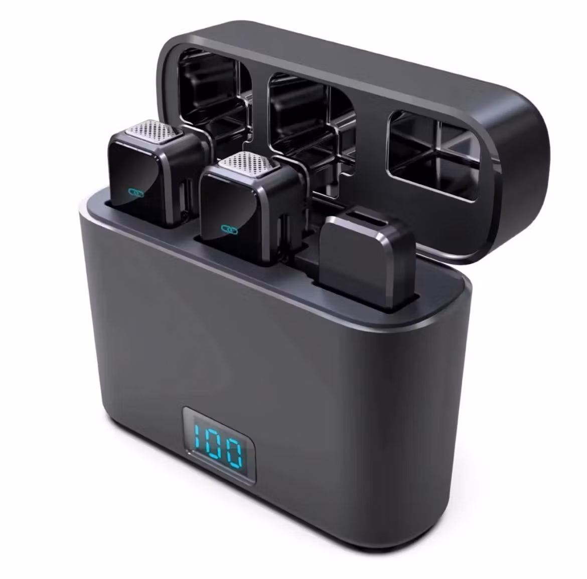 Wireless Lavalier Lapel Clip Microphone with Charging Case – AI Noise Reduction