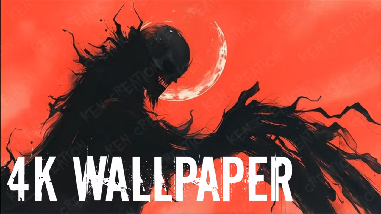 Blood Moon Demon 4K Wallpaper | Dark Fantasy Skull Illustration