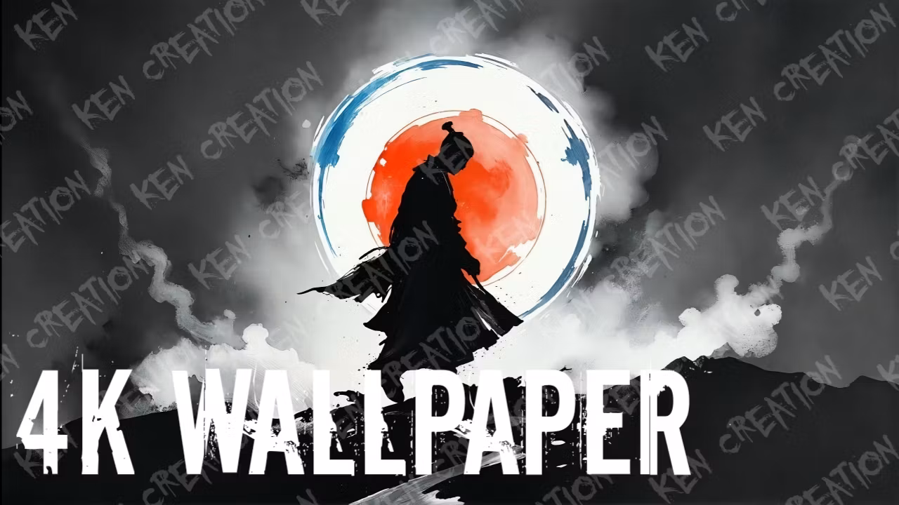 Dark Samurai 4K Wallpaper | Minimalist Enso Art
