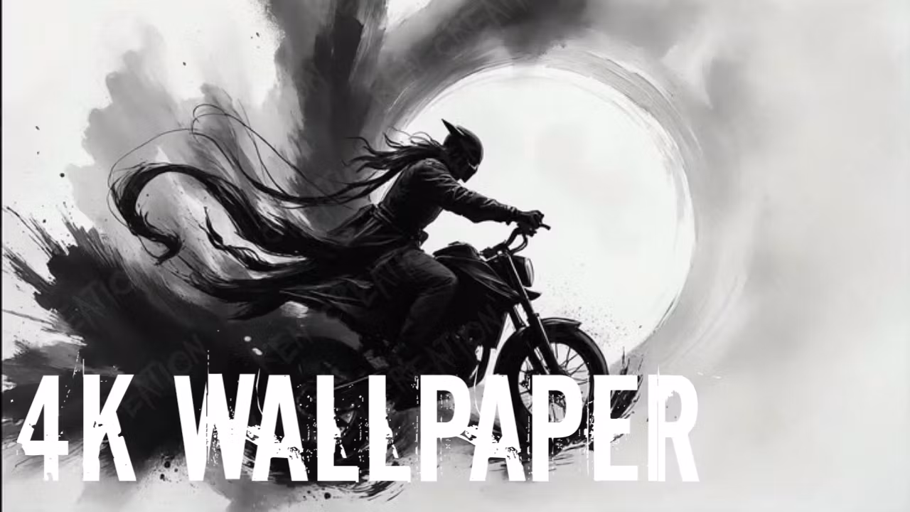 Shadow Rider 4K Wallpaper | Minimalist Japanese Ink Motorcycle Art