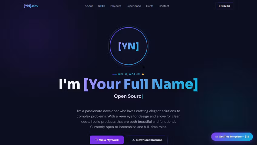 DevFolio — Dark Developer Portfolio Template