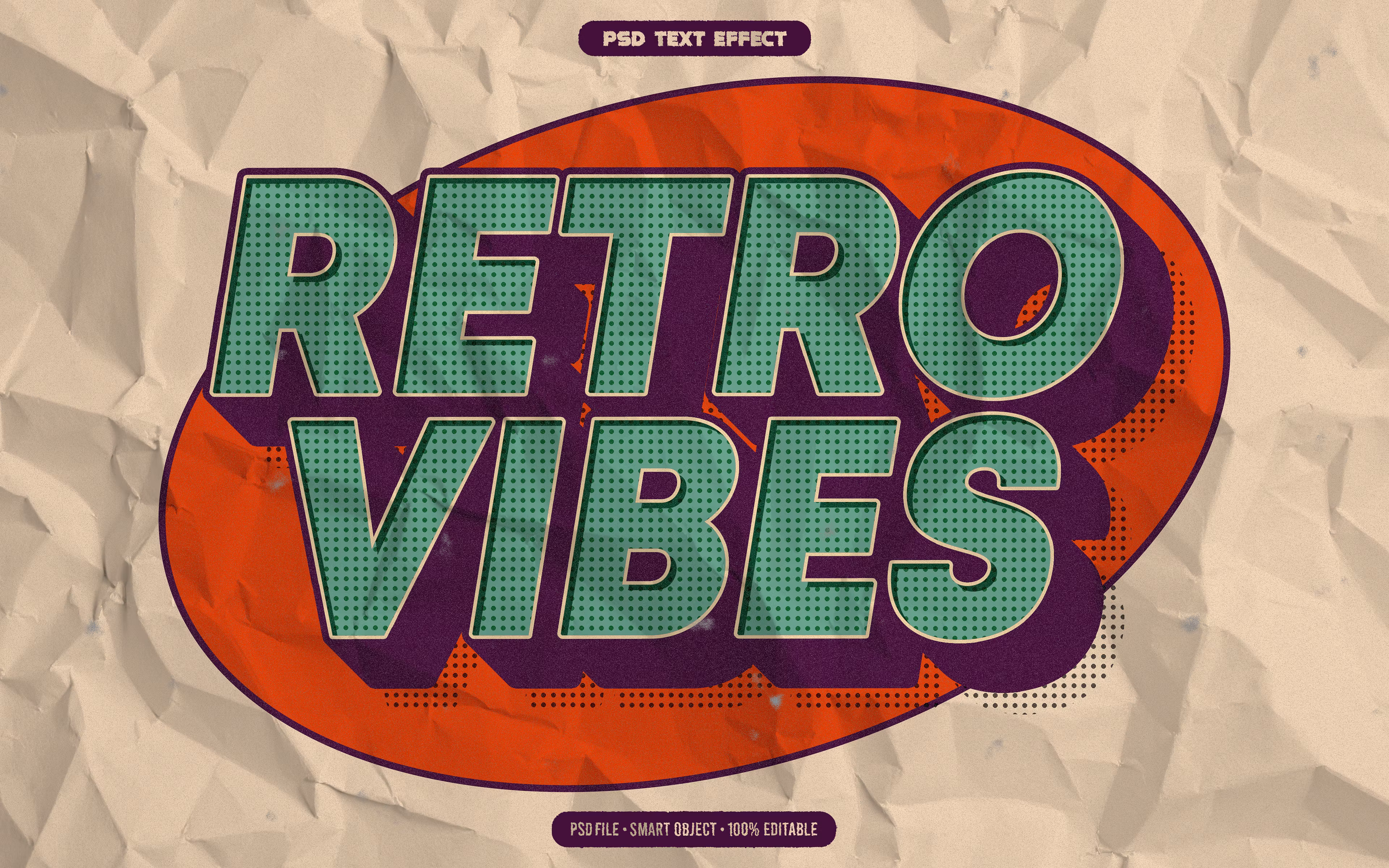 Retro Vibes Bold 3D Editable Text Effect | PSD file