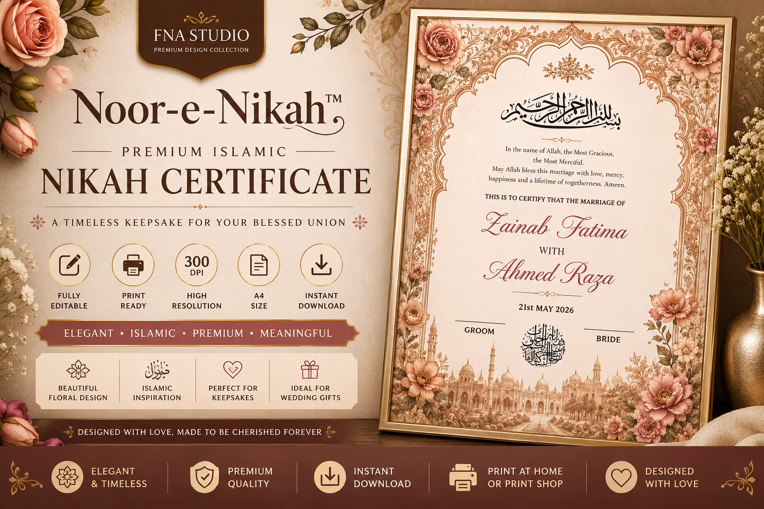 Noor-e-Nikah™ | Premium Islamic Nikah Certificate Template