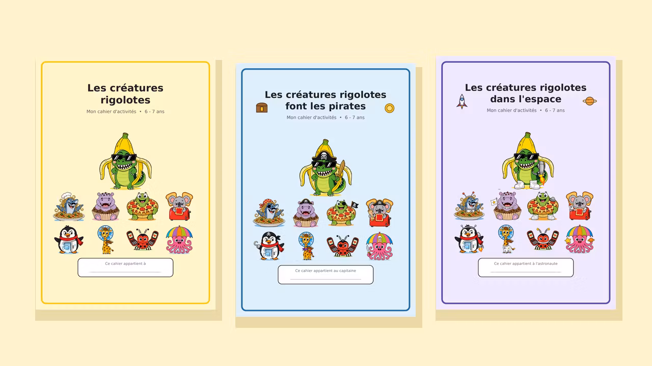 Pack complet 3 cahiers — Créatures rigolotes