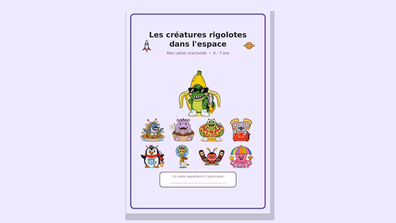 Les créatures rigolotes dans l'espace — Cahier d'activités 6-7 ans