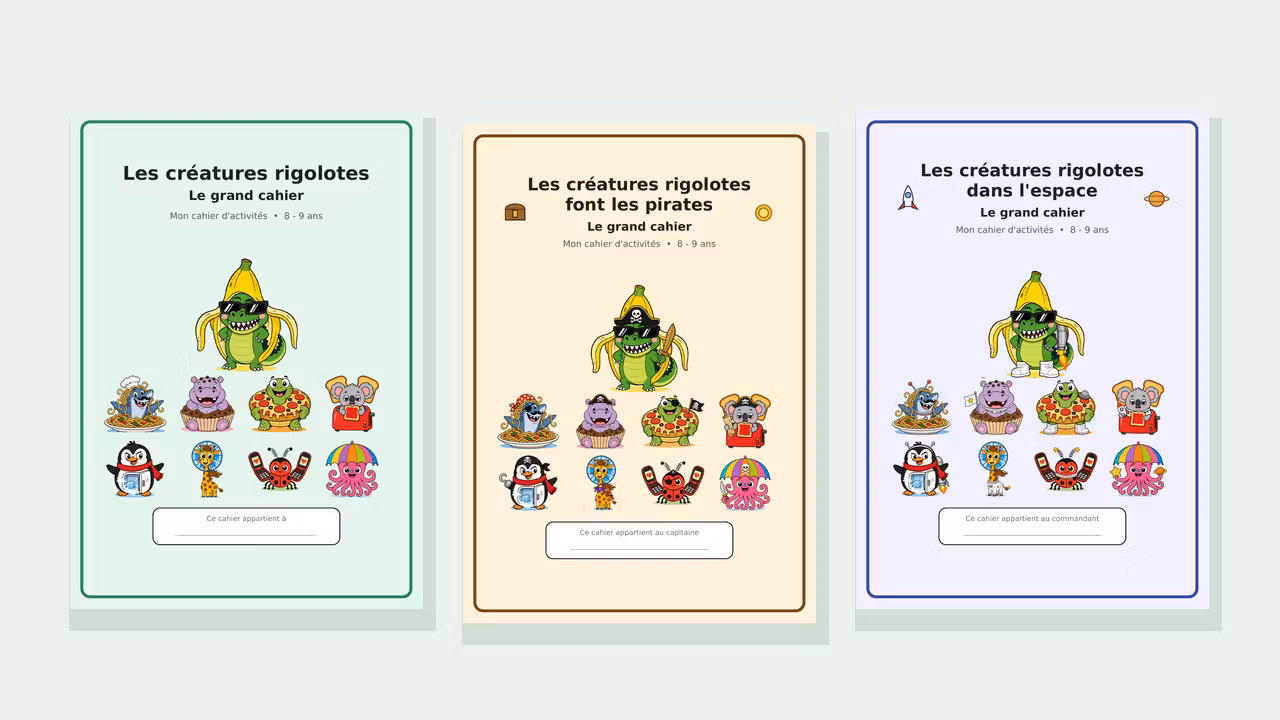 Pack complet 3 cahiers 8-9 ans — Créatures rigolotes
