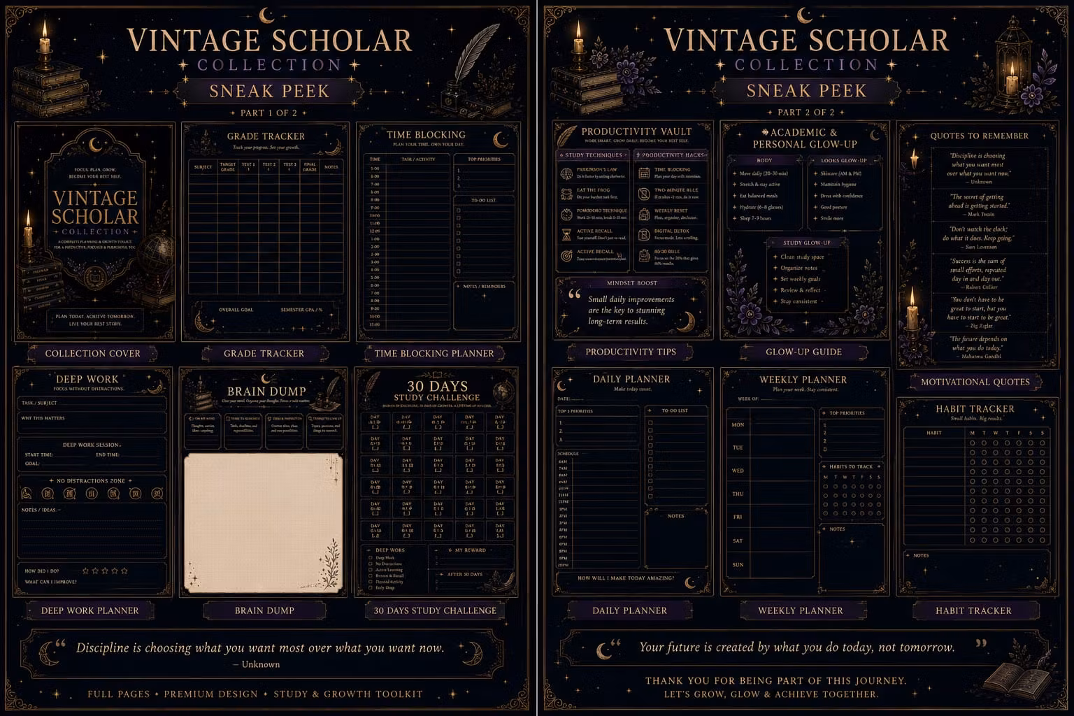 Midnight Academia Study Planner Bundle — Part 1