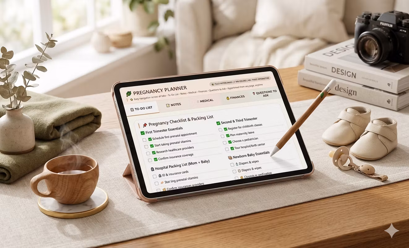 Ultimate Pregnancy Planner for New Moms – Hyperlinked Digital Journal, Baby Chec