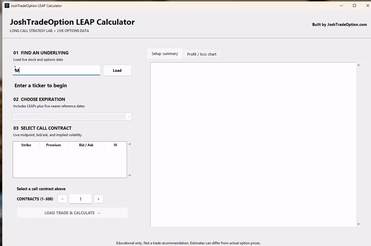 Josh's LEAP Long Call Profit/Loss Calculator