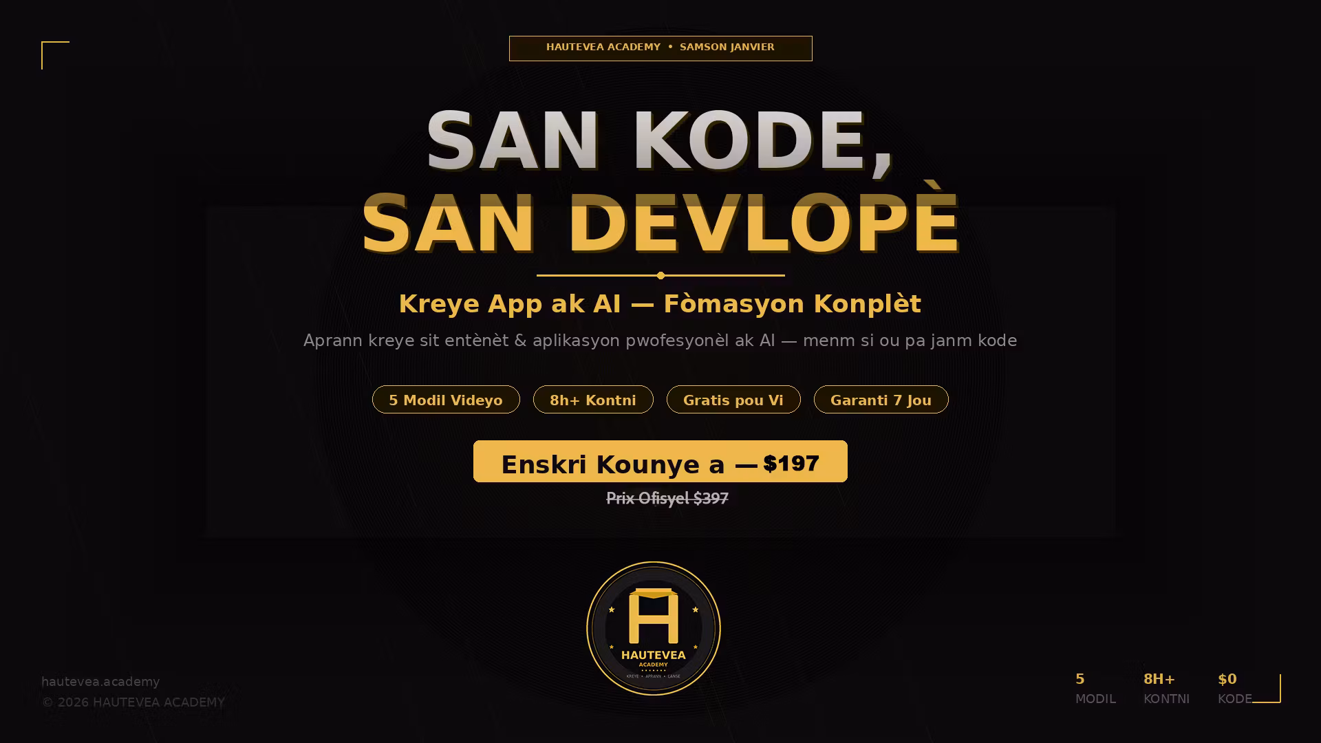 San Kode, San Devlopè Kreye App ak AI