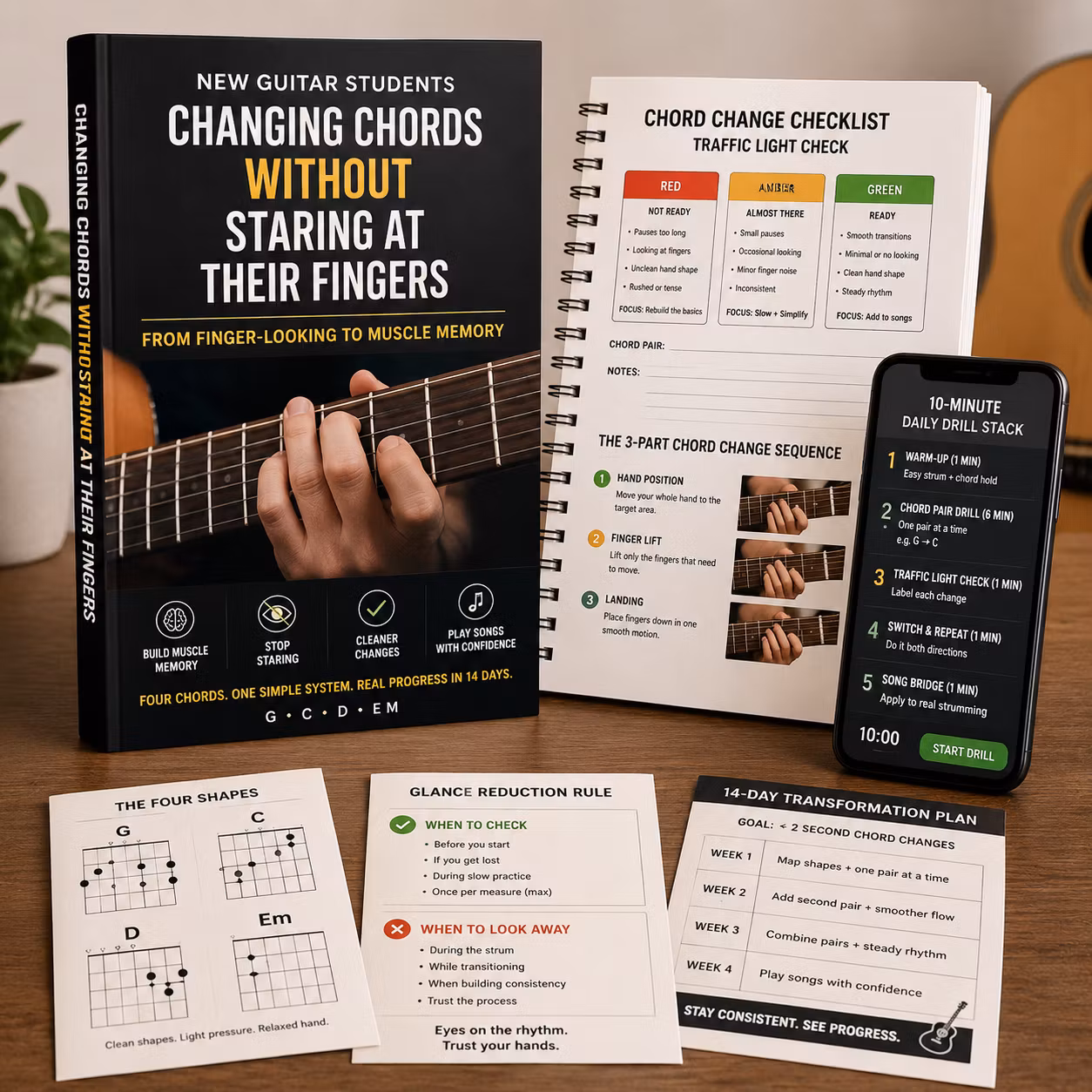 From Finger-Looking to Muscle Memory for Beginner Guitarists
