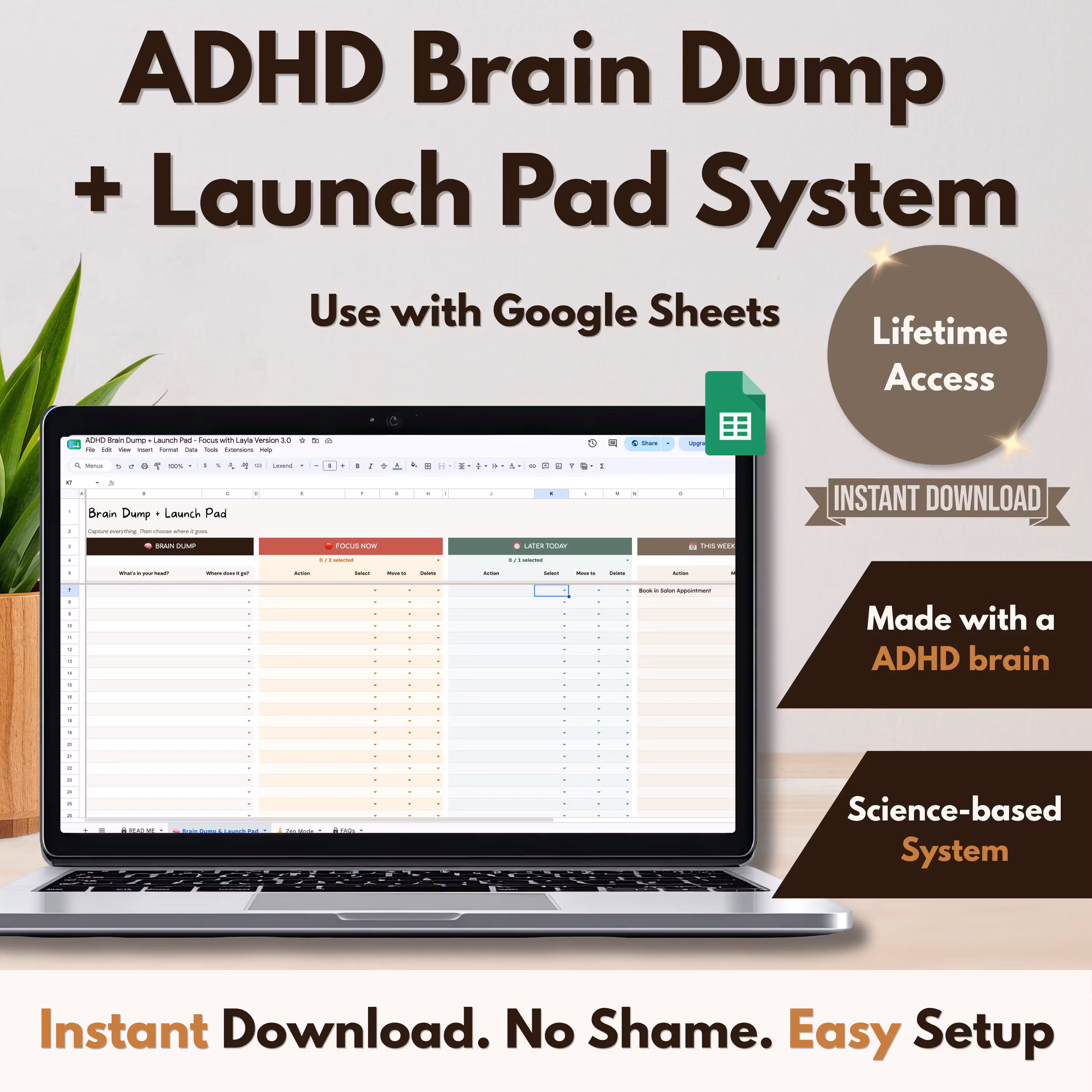 Brain Dump + Launch Pad System | Google Sheets Template | Instant Download