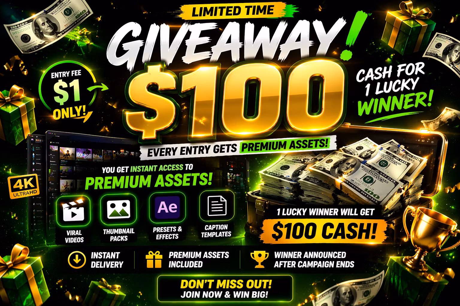 💸 $100 Giveaway Entry + Premium Assets 🔥