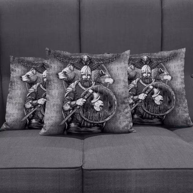 Viking Odin Bear Raven Wolf Pillow Covers