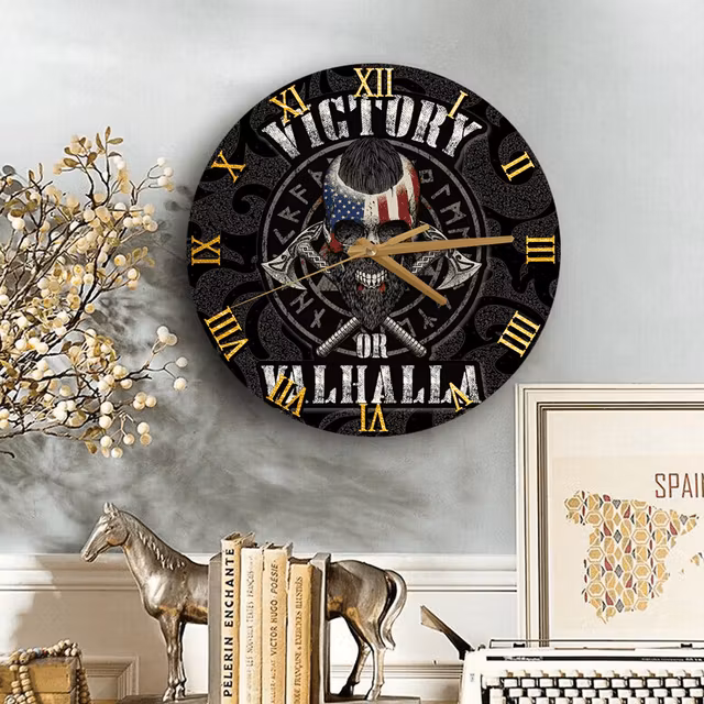 Viking Victory Or Valhalla   New Wooden Clock