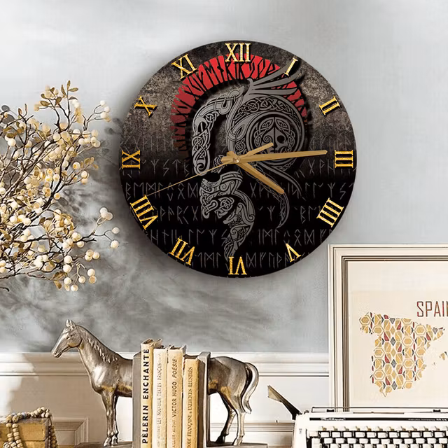Vikings Loki Red Wooden Clock