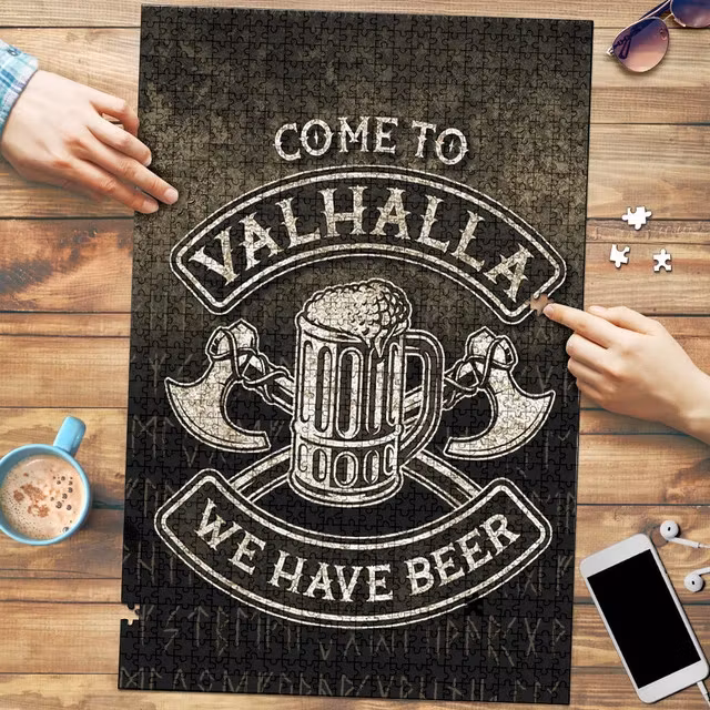 Come To Valhalla We Have Beer Funny Nordic Viking Jigsaw Puzzle