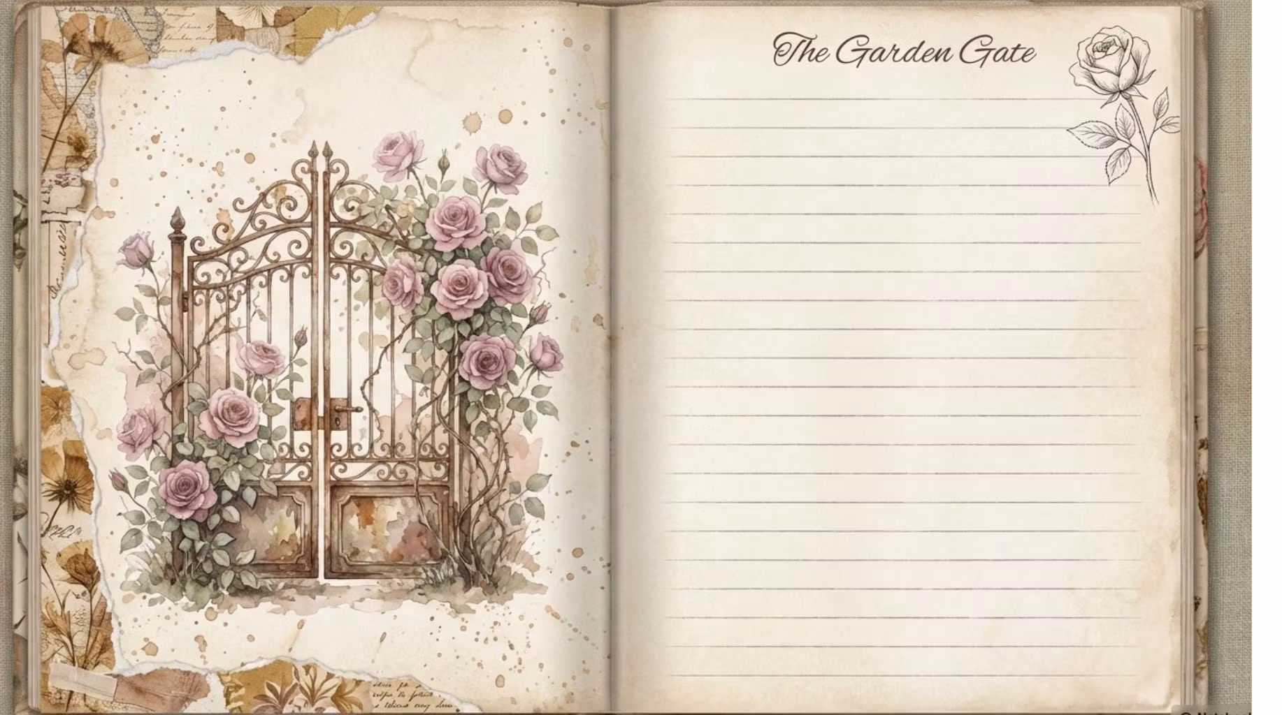 Rose Garden Junk Journal Kit | Vintage Floral Ephemera Pages, Romantic Botanical