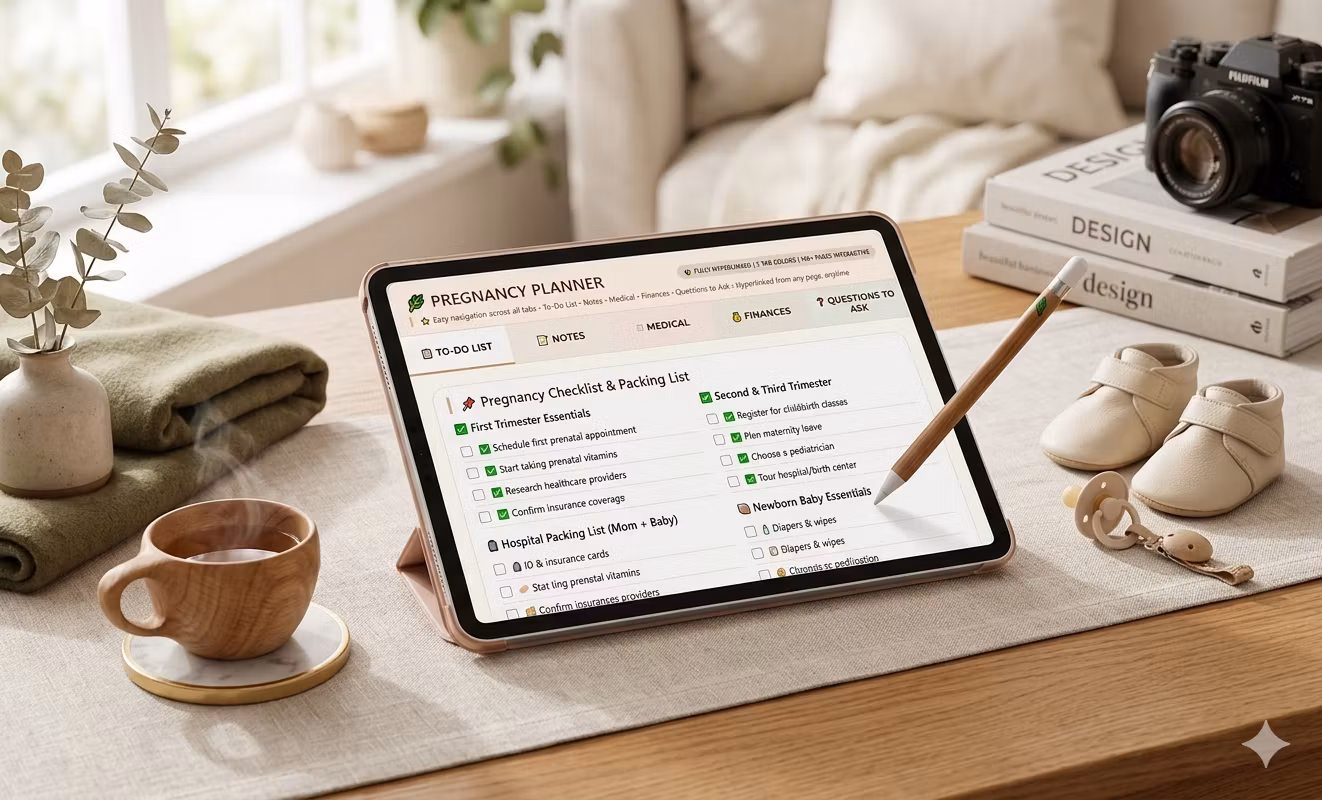 Ultimate Pregnancy Planner for New Moms – Hyperlinked Digital Journal, Baby Chec