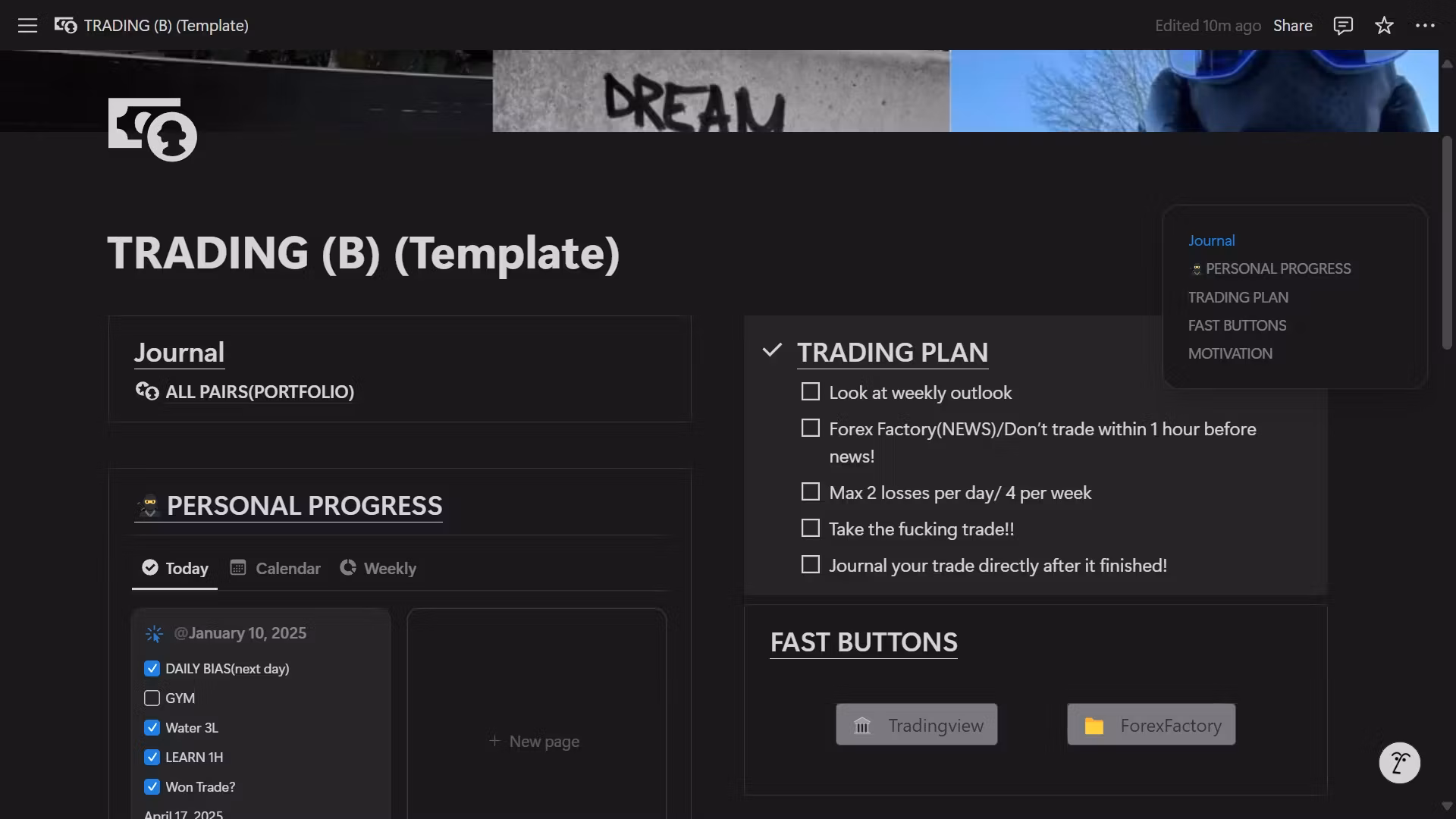 Basic trading journal
