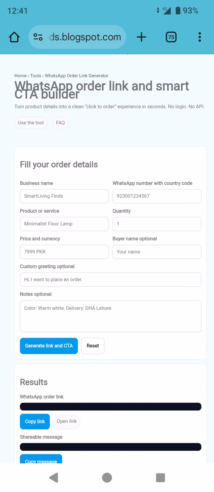 WhatsApp Order Link Generator 
