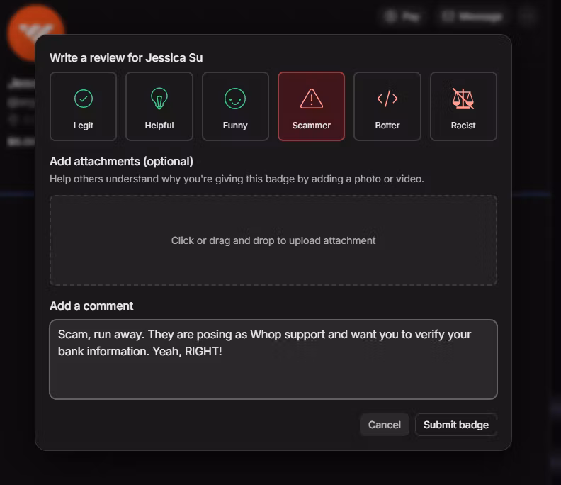 Whop Scammer Detection 