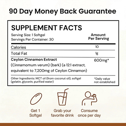 Ceylon Cinnamon 7200mg Equivalent with MCT Oil