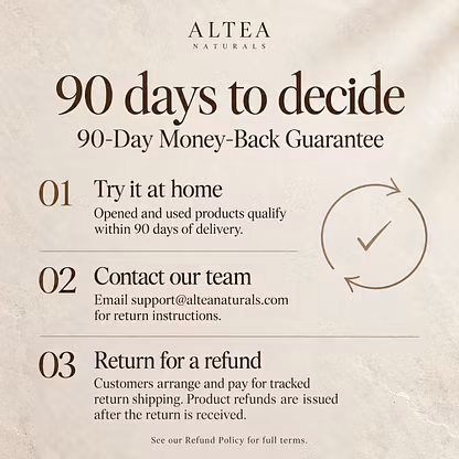 Altea Naturals — 90-day money-back guarantee and customer-paid return information