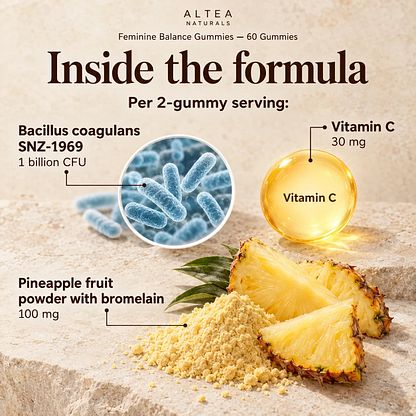 Altea Naturals® Feminine Balance Gummies — 60 Gummies — Ingredients and formula