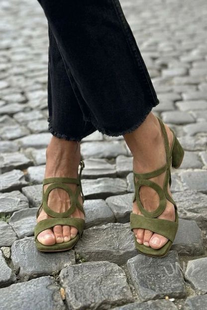 Yellow Cut-Out Square-Toe Slingback Heeled Sandals