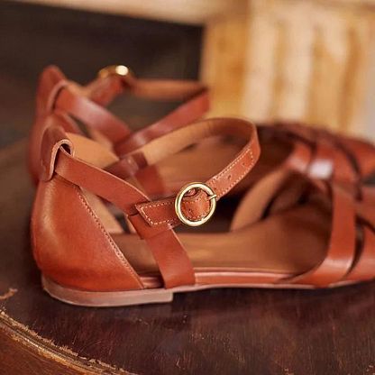 Solid-Colour Peep-Toe Cut-Out Sandals with Ankle Strap and Buckle