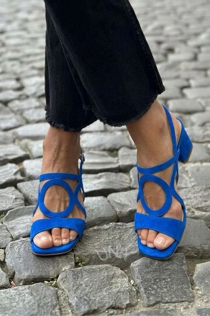 Yellow Cut-Out Square-Toe Slingback Heeled Sandals