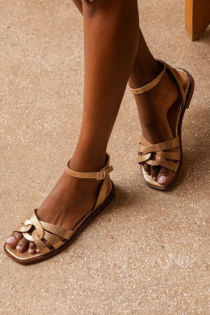 Casual Solid-Colour Flat Strappy Sandals with Ankle Buckle [Pre-Order]