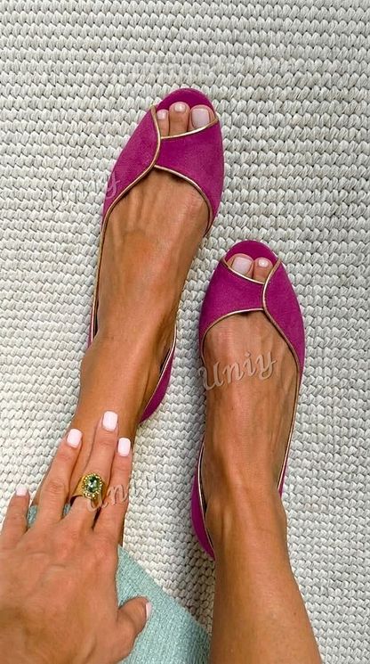 Beige and Gold Suede Open-Toe D'Orsay Flats